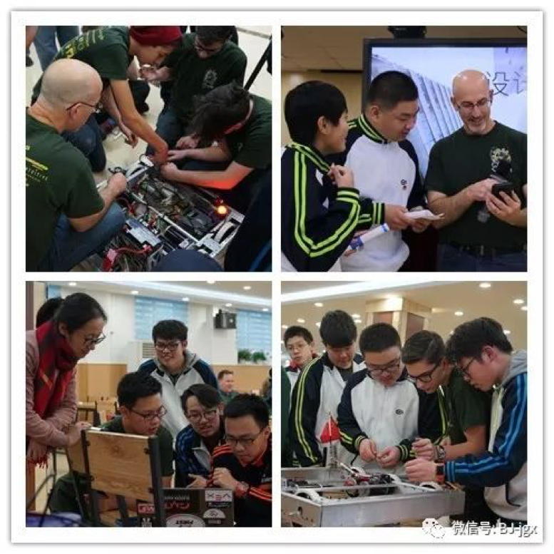 Chinese and American Students Cooperating to Assemble and Debug the Robot Successfully